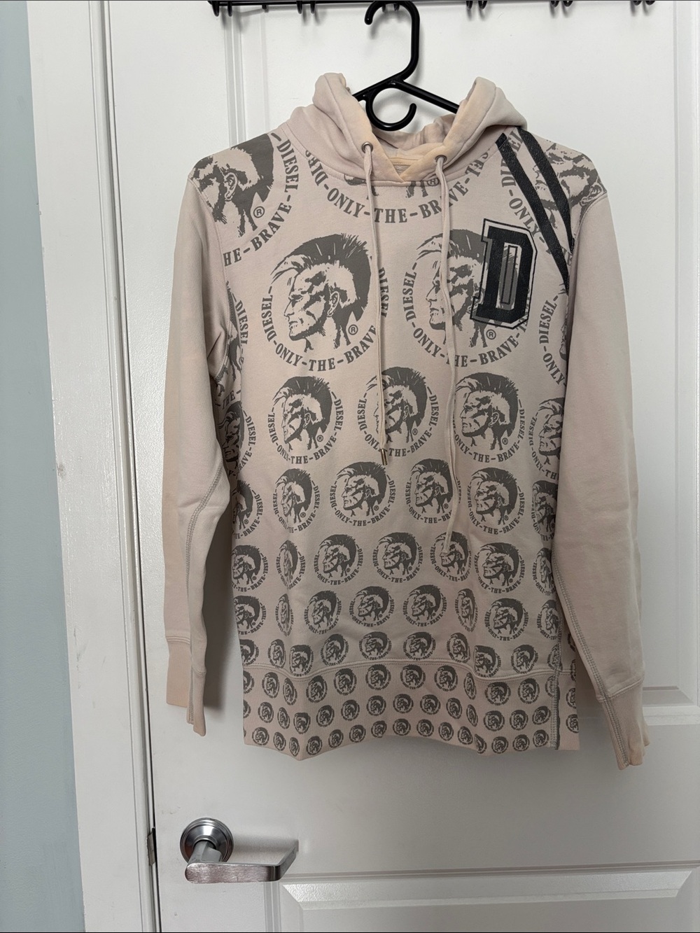 Diesel Beige Crewneck Hoodie with Gray Logo Print